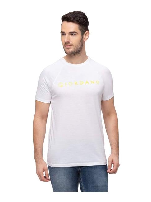 giordano white cotton comfort fit logo printed t-shirt