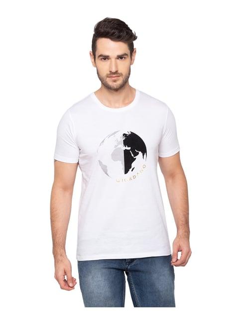 giordano white cotton comfort fit printed t-shirt