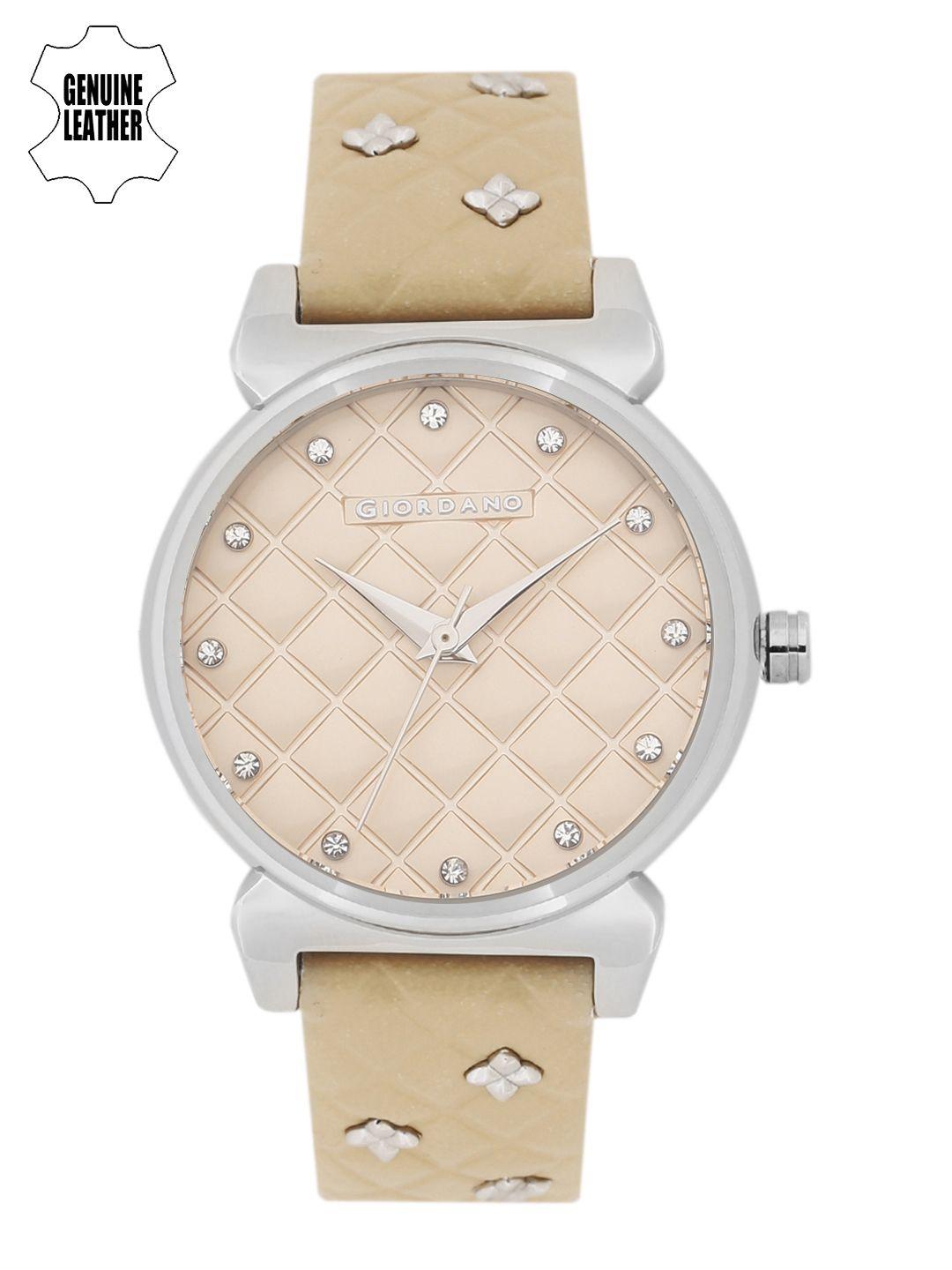 giordano women beige textured analogue watch 2794-03