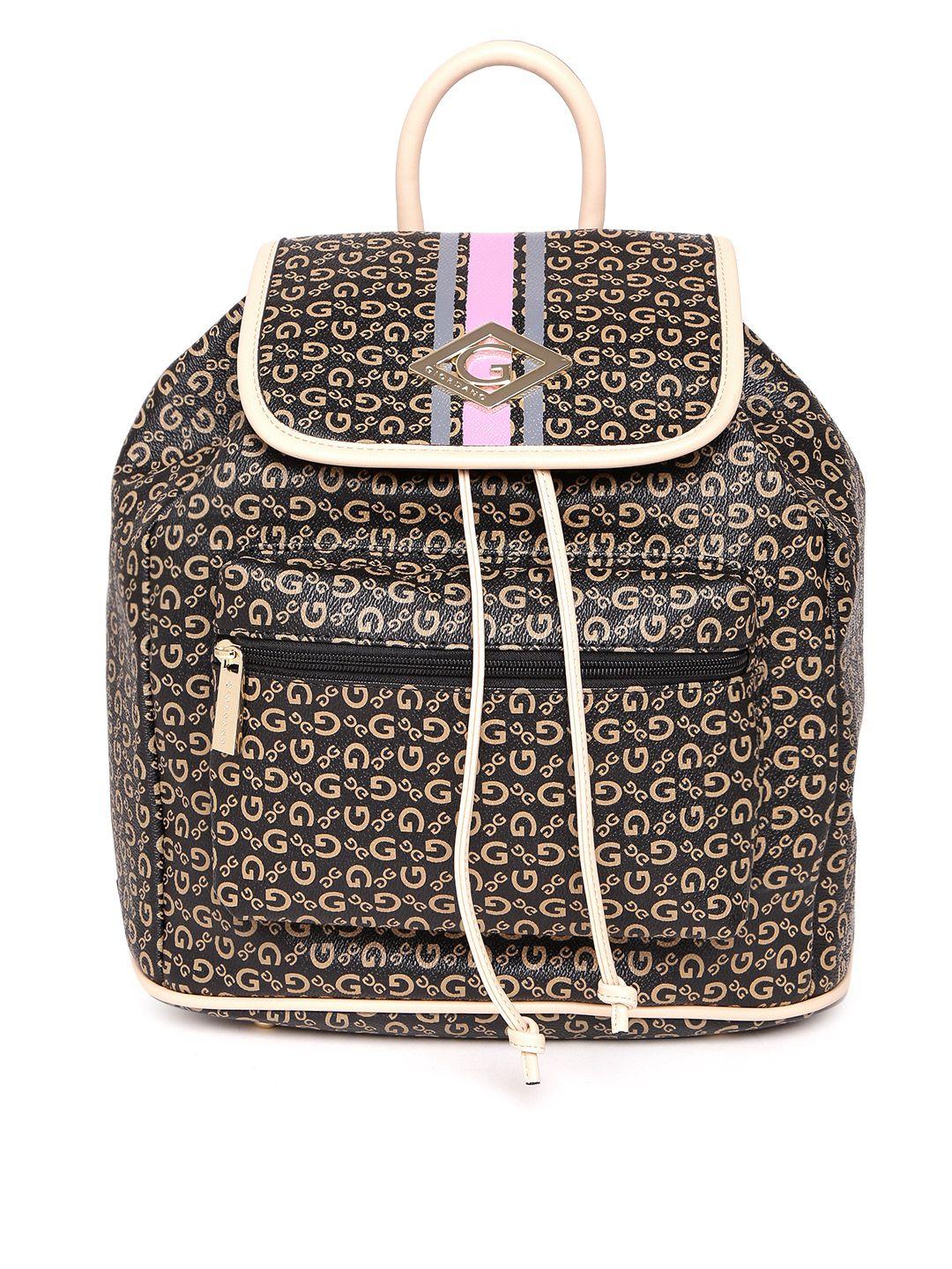 giordano women black & brown brand logo print backpack