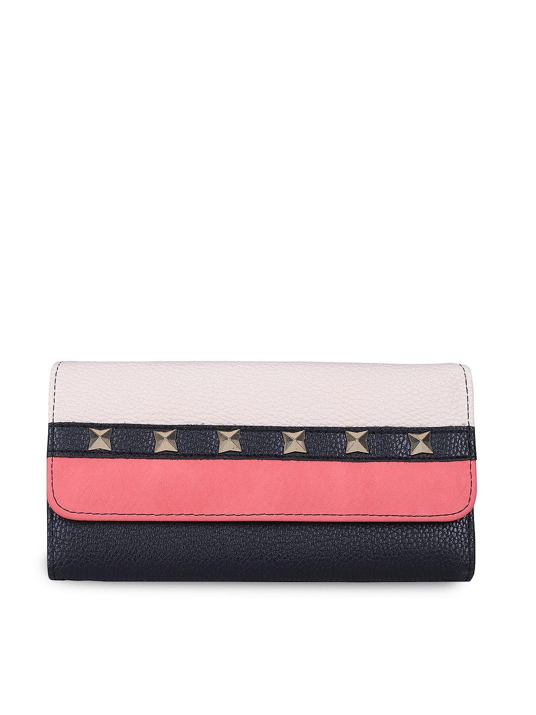 giordano women black & pink colourblocked three fold wallet