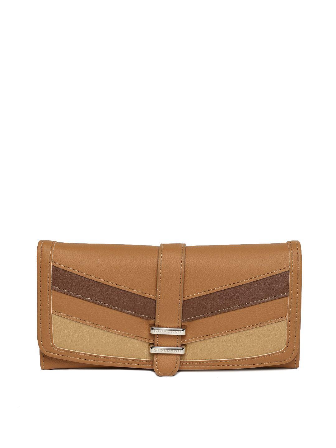 giordano women brown & maroon colourblocked two fold wallet