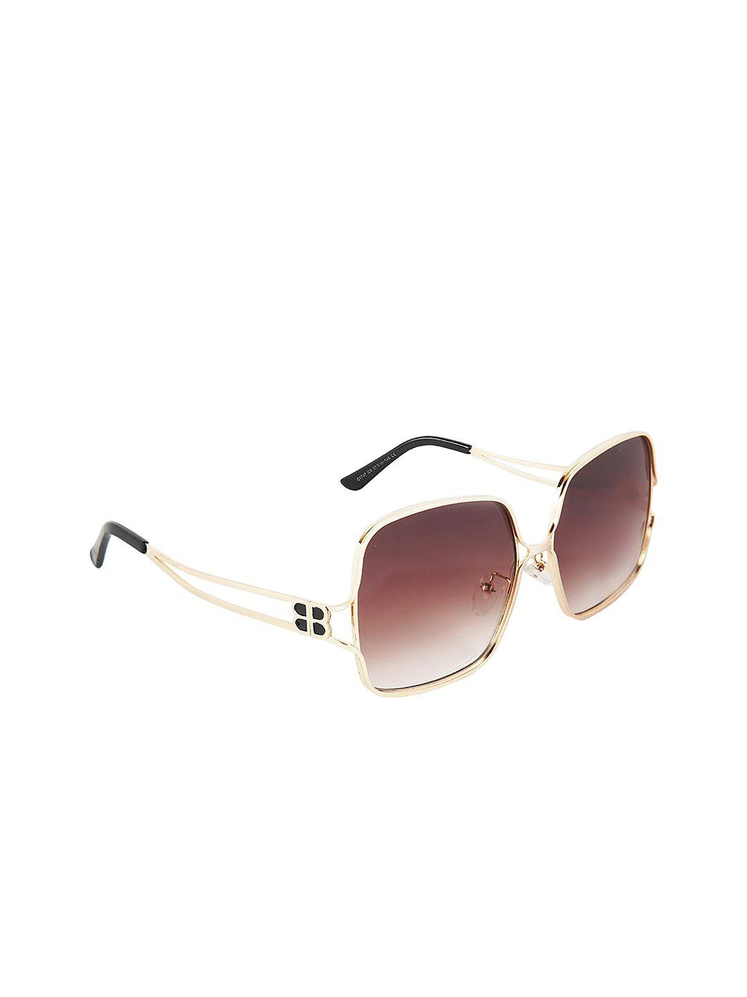 giordano women brown lens & gold-toned round sunglasses with polarised lens