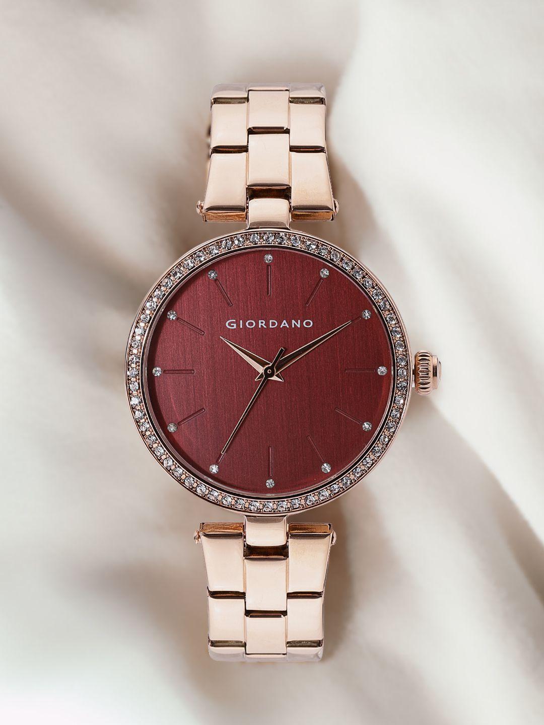 giordano women maroon analogue watch a2079-22