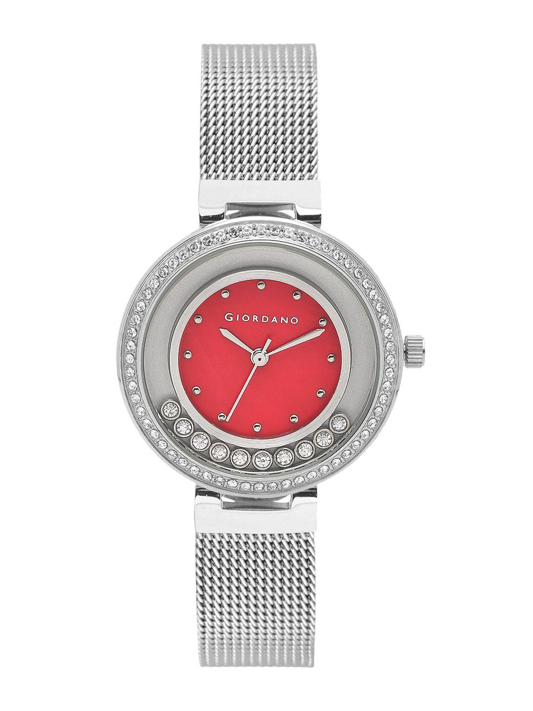 giordano women red analogue watch 2838-11