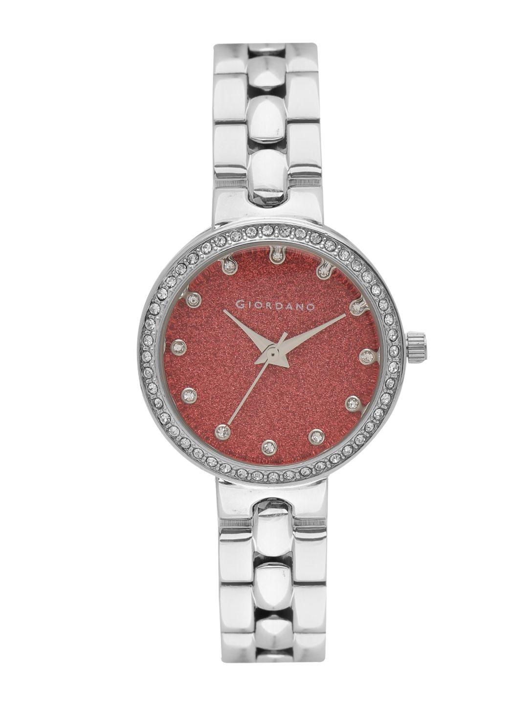 giordano women red embellished analogue watch a2068-22