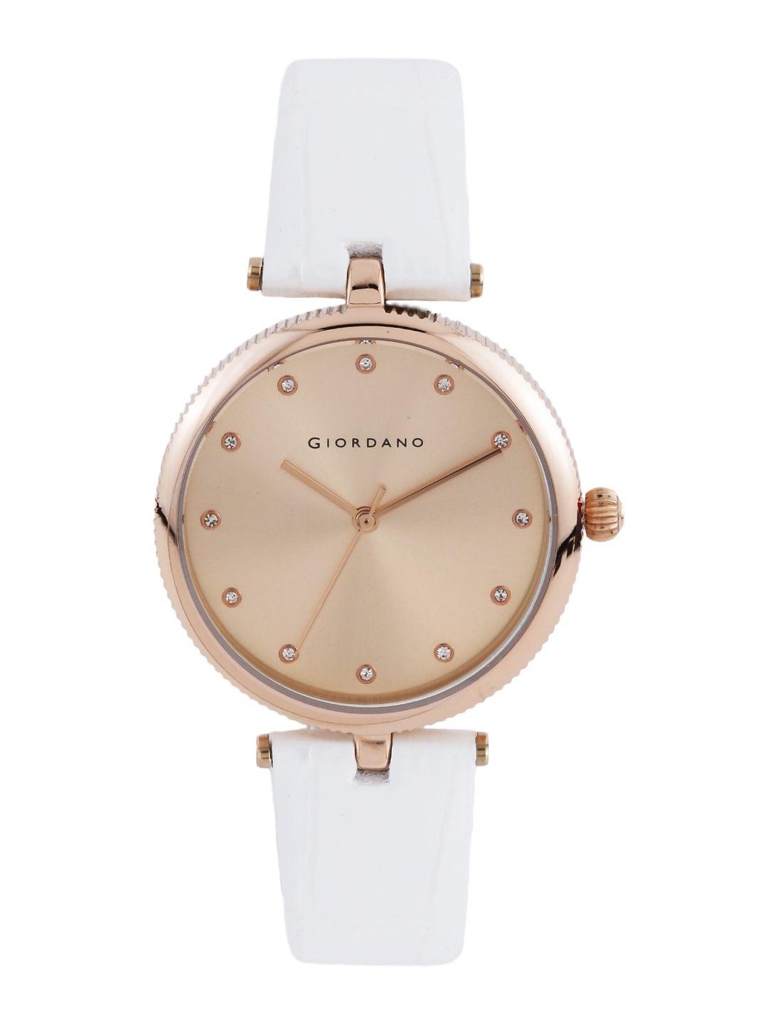 giordano women rose gold-toned stone-studded dial watch a2038-08