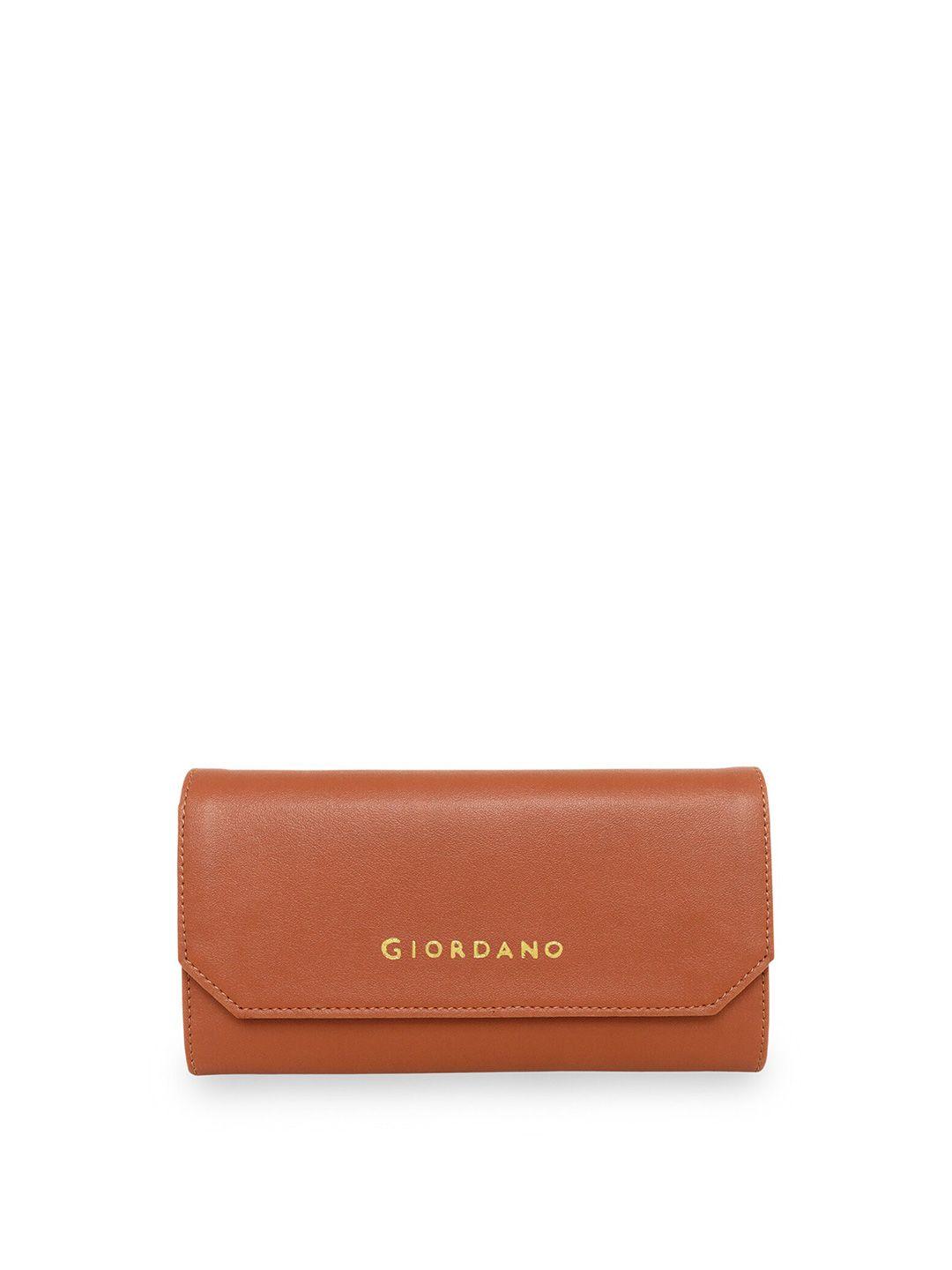 giordano women tan & gold-toned pu two fold wallet