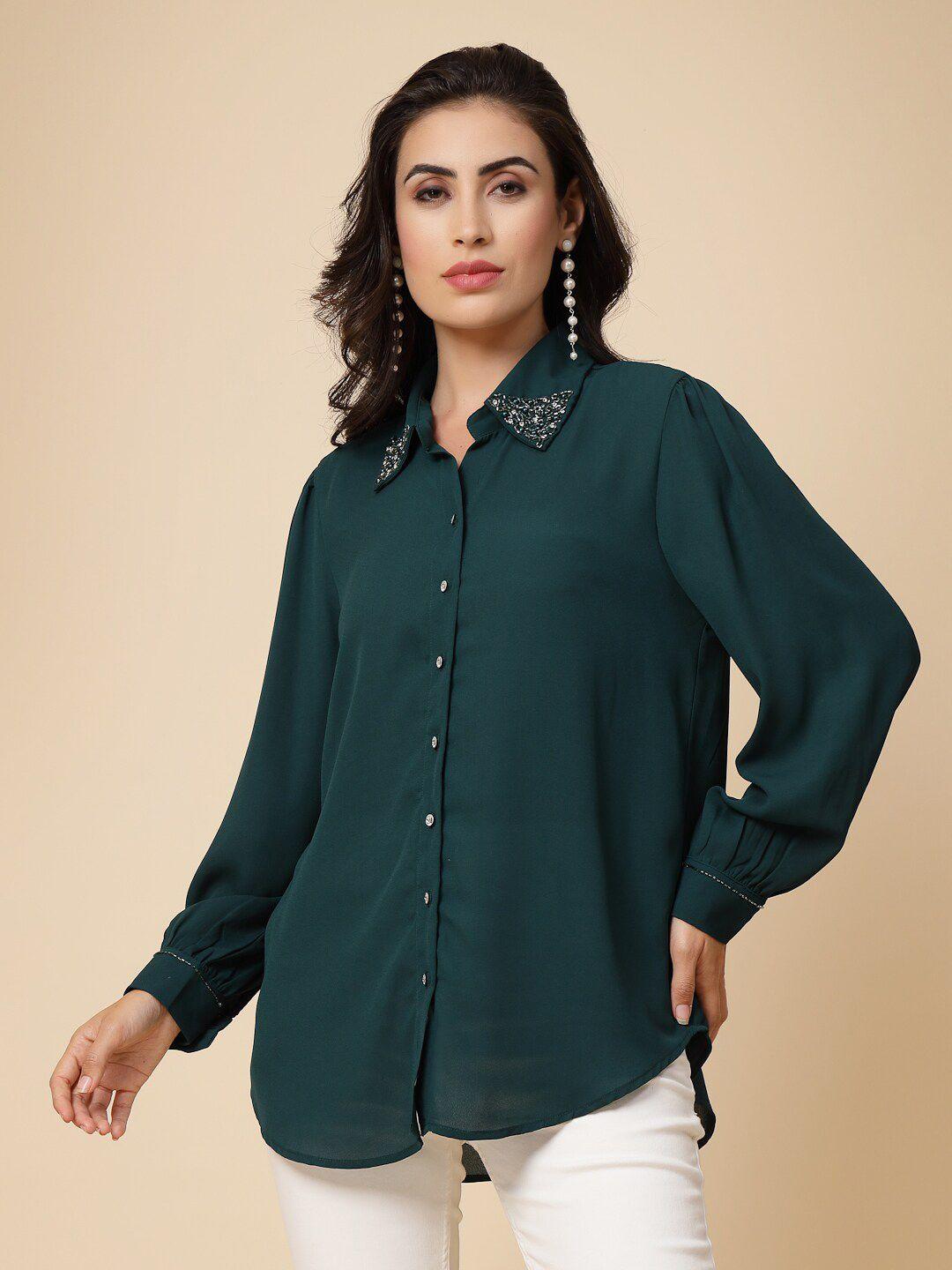 gipsy embellished spread collar casual shirt