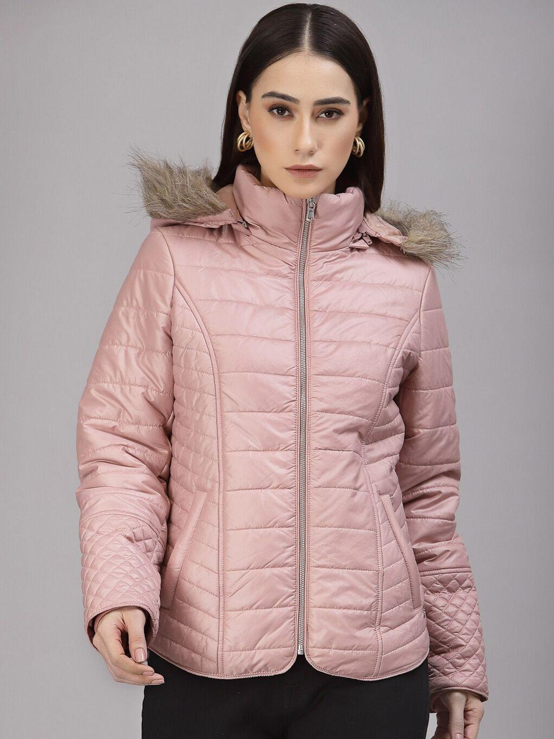 gipsy lightweight puffer jacket with faux fur trim detail