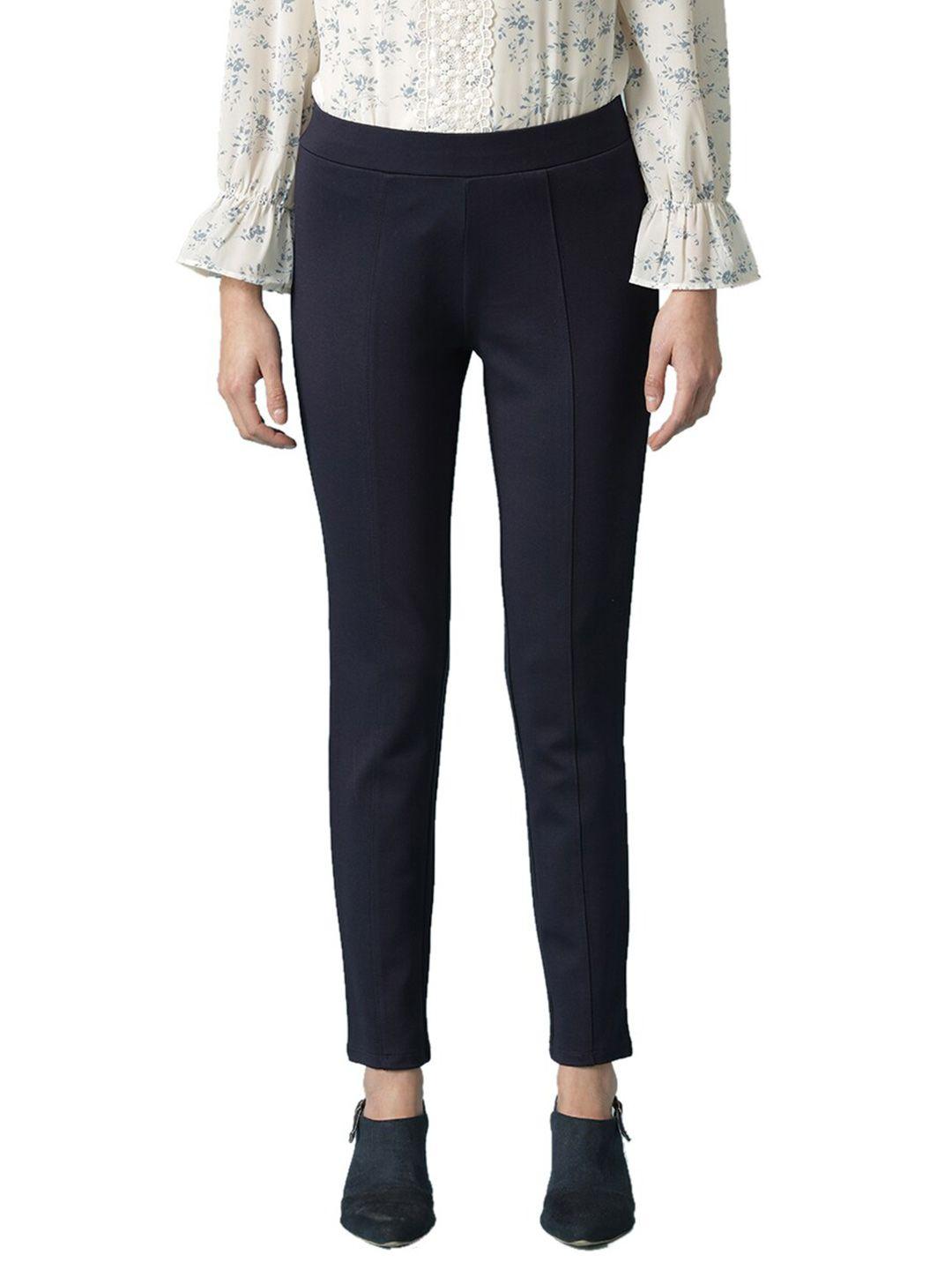 gipsy women navy blue solid ankle-length jeggings