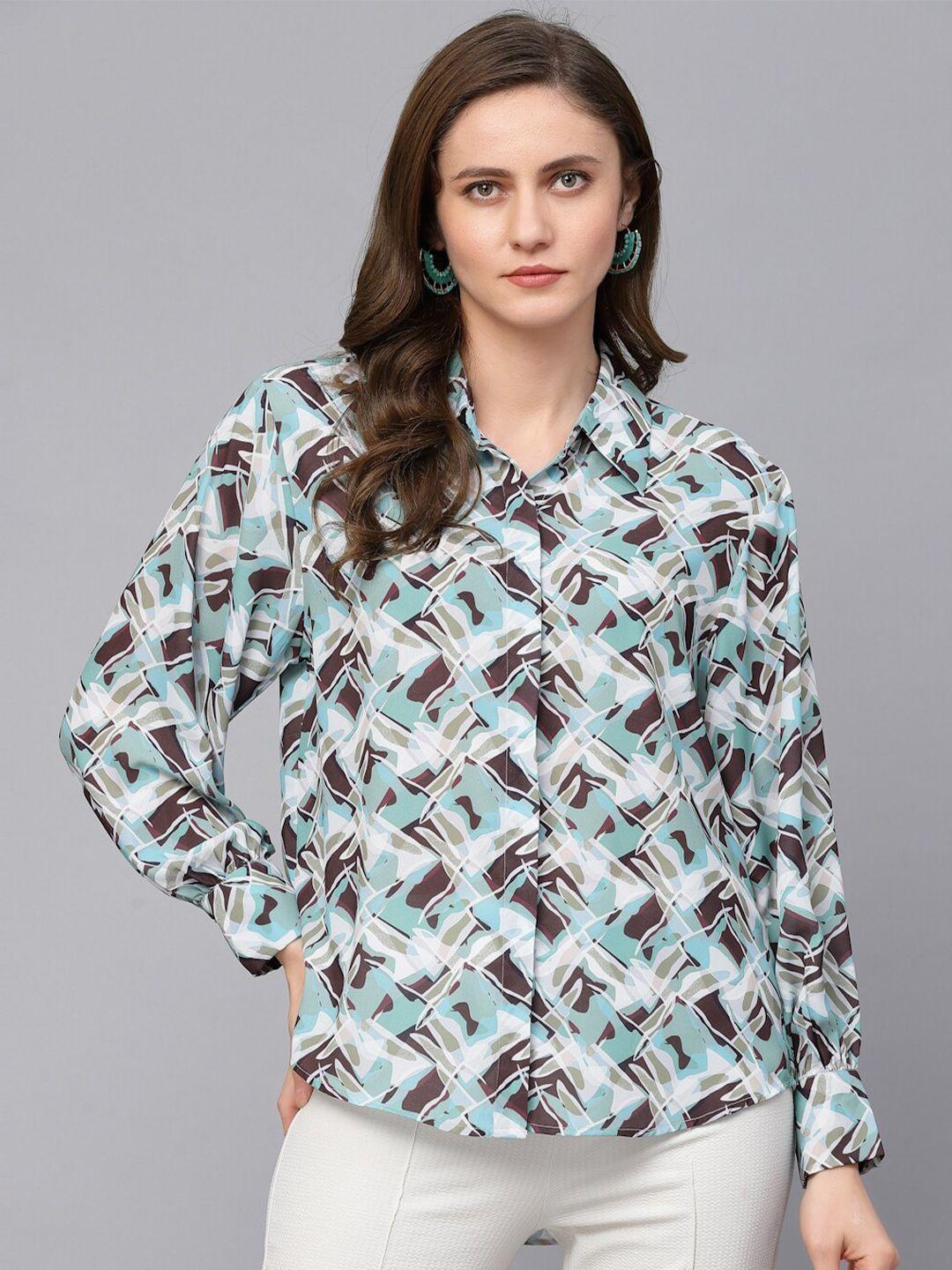 gipsy abstract printed spread collar long sleeves casual shirt