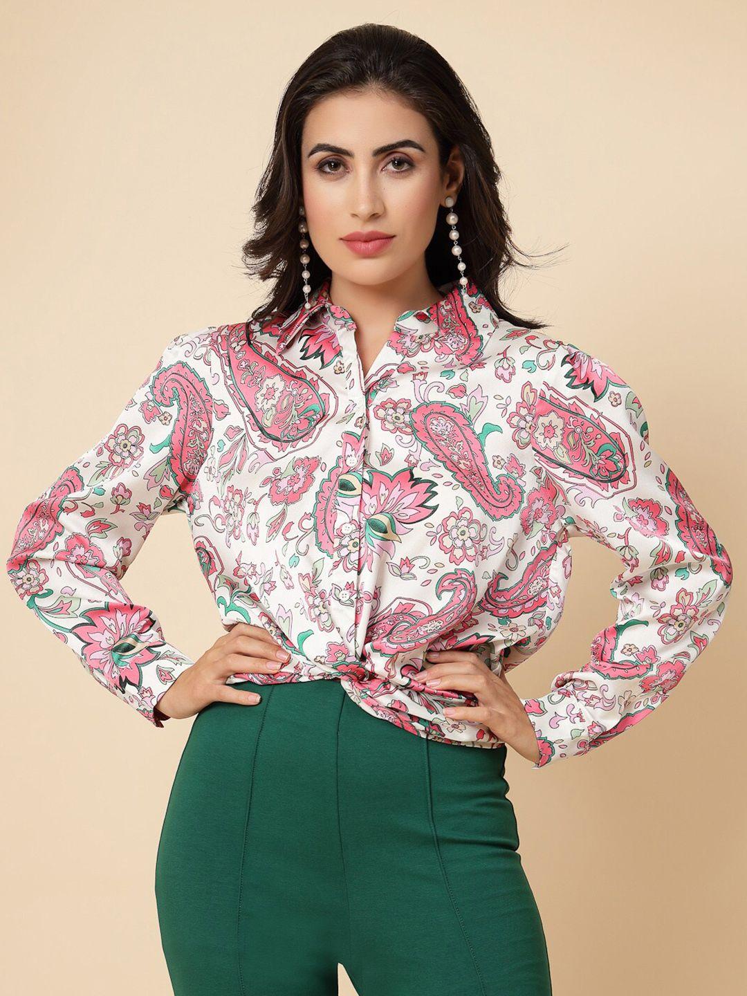 gipsy ethnic motifs printed satin shirt style top