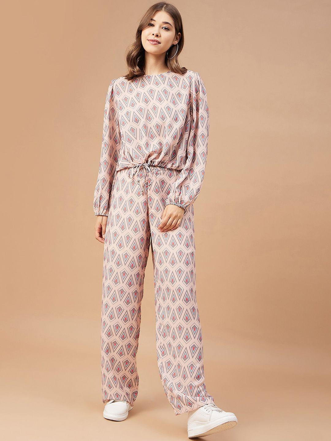 gipsy geometric printed georgette top with trousers