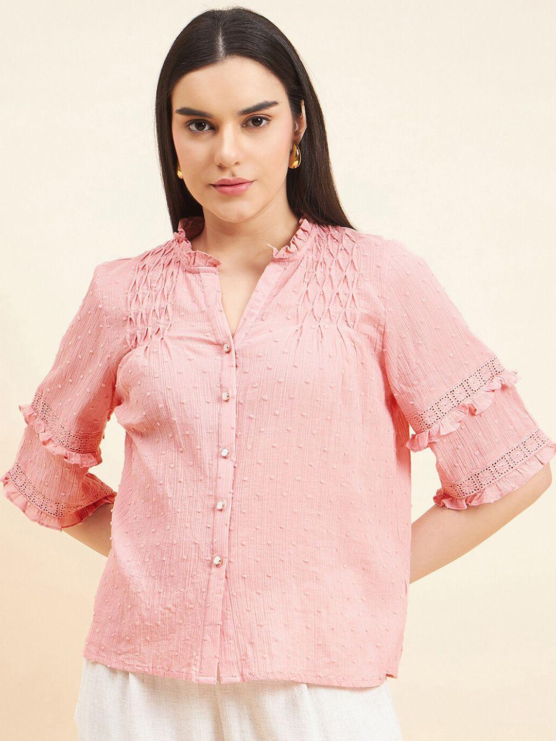 gipsy mandarin collar flared sleeve cotton shirt style top