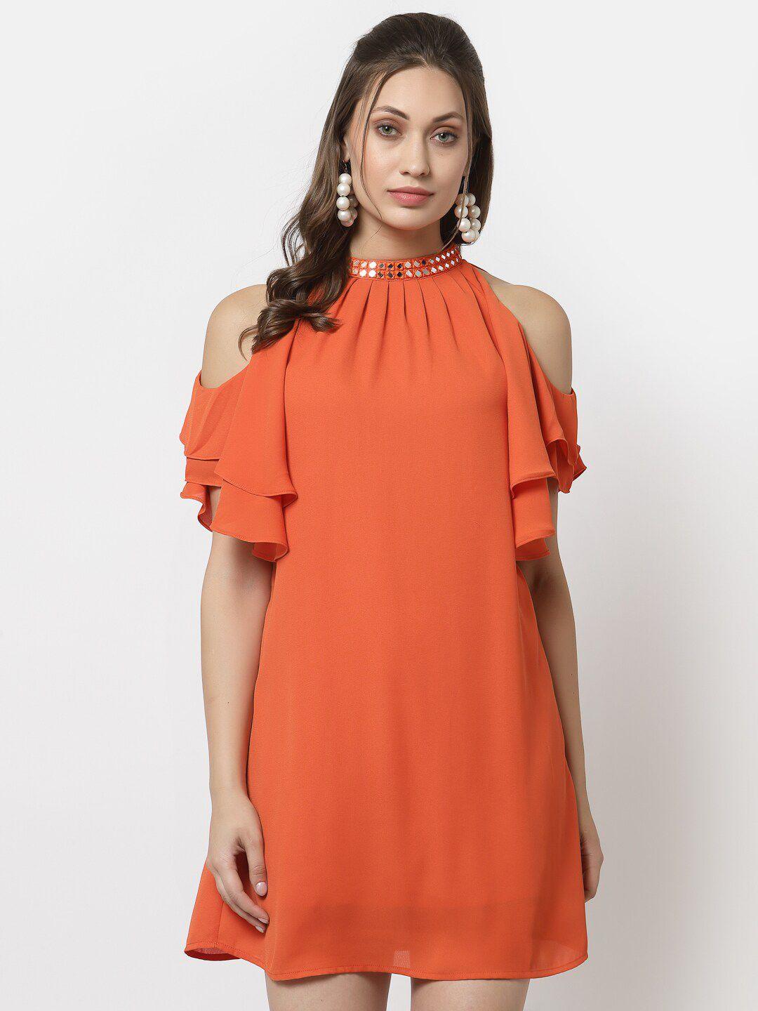 gipsy orange satin a-line dress