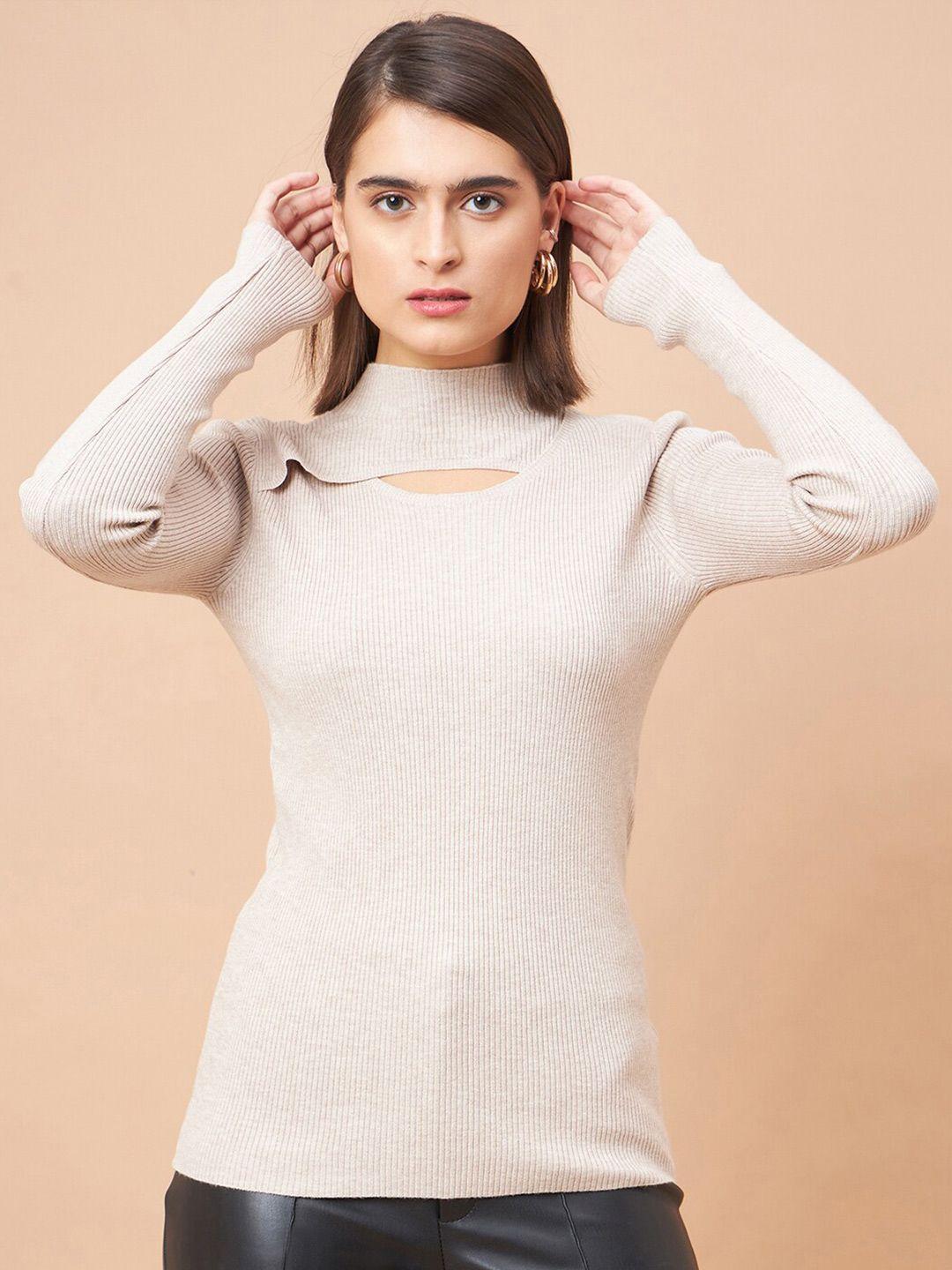 gipsy ribbed long sleeves cut-out acrylic pullover