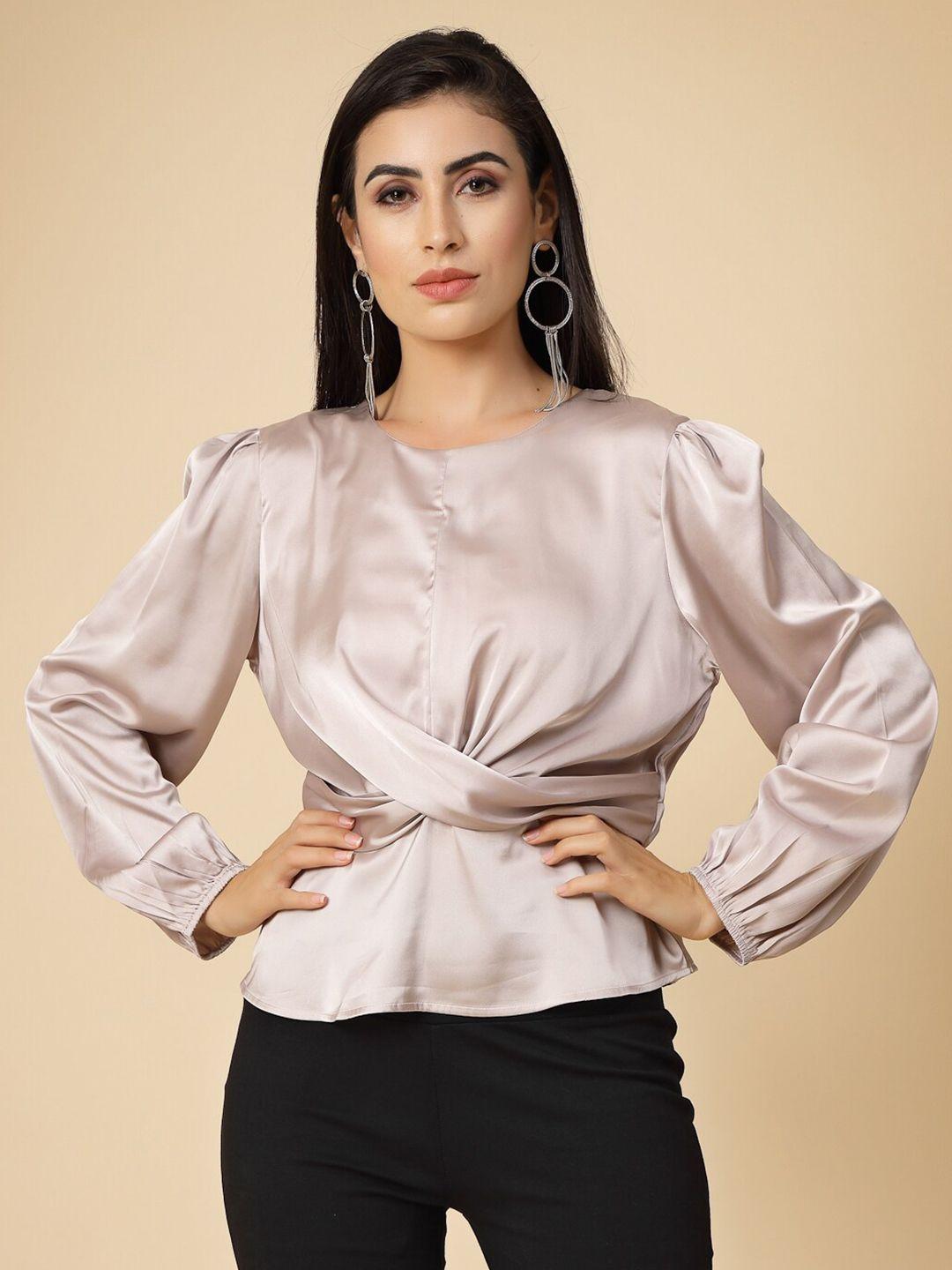 gipsy round neck puff sleeves satin top