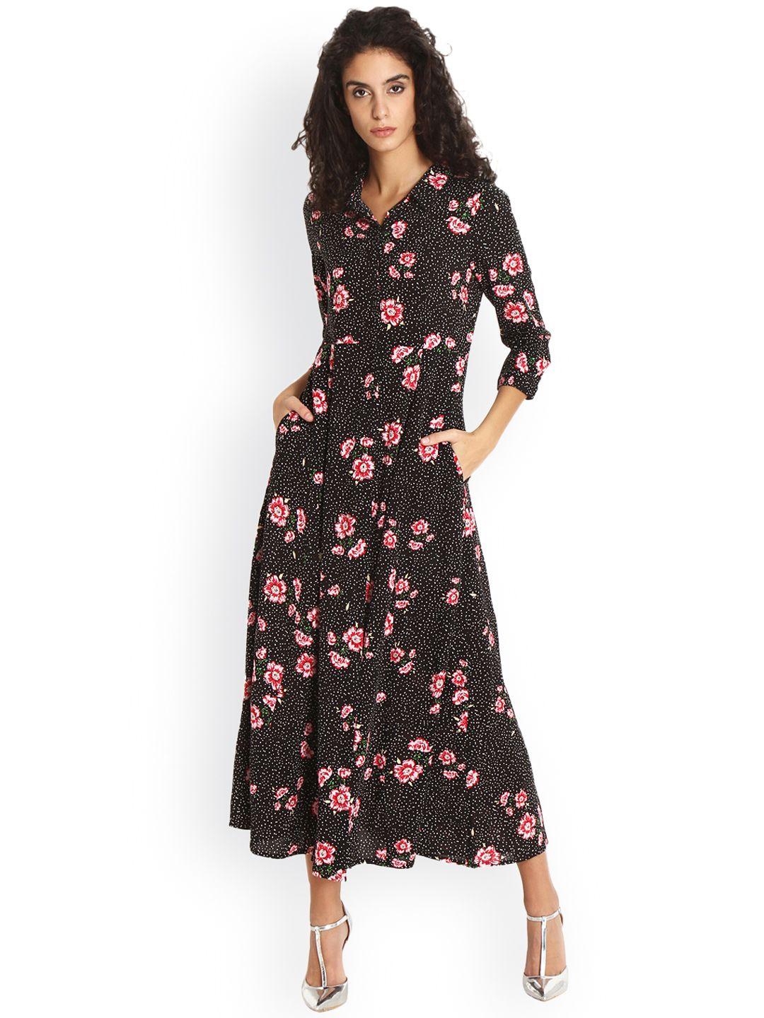 gipsy women black printed fit and flare dress