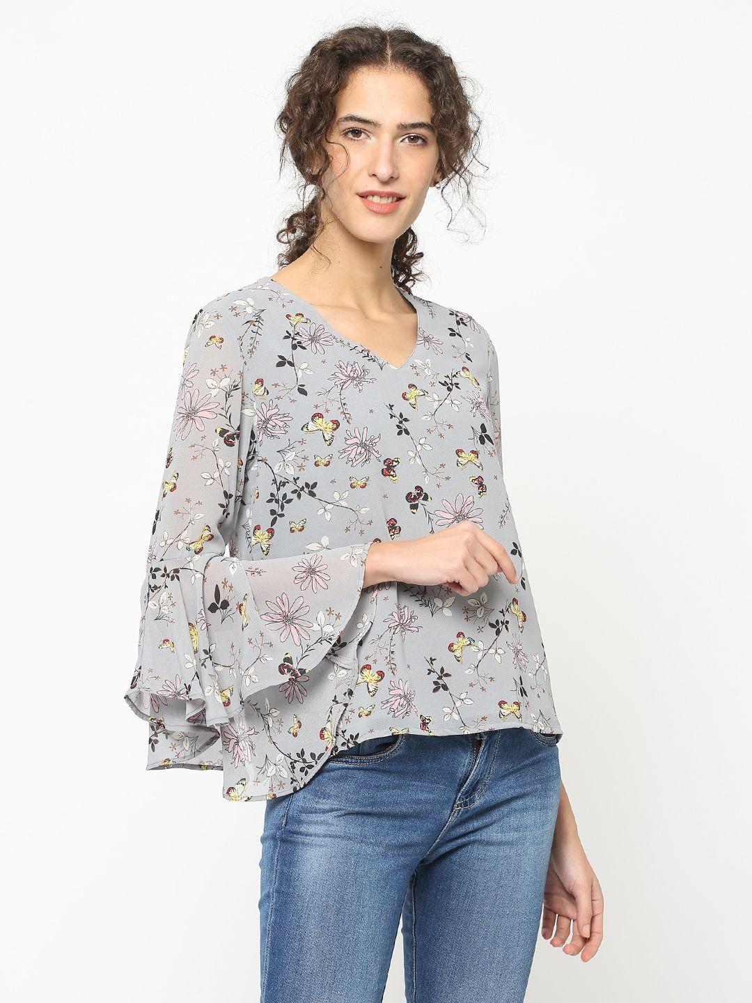 gipsy women grey printed a-line top