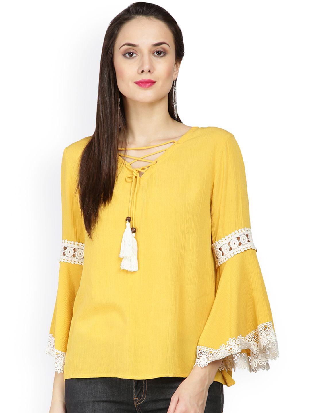 gipsy women mustard solid a-line top