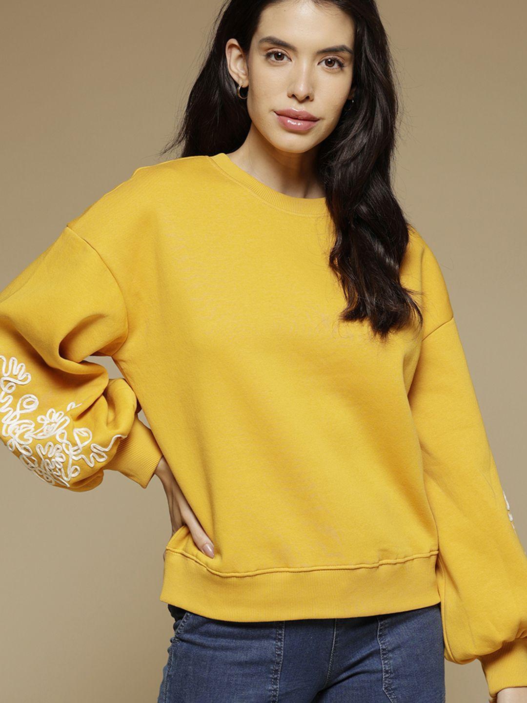 gipsy women mustard yellow embroidered sweatshirt