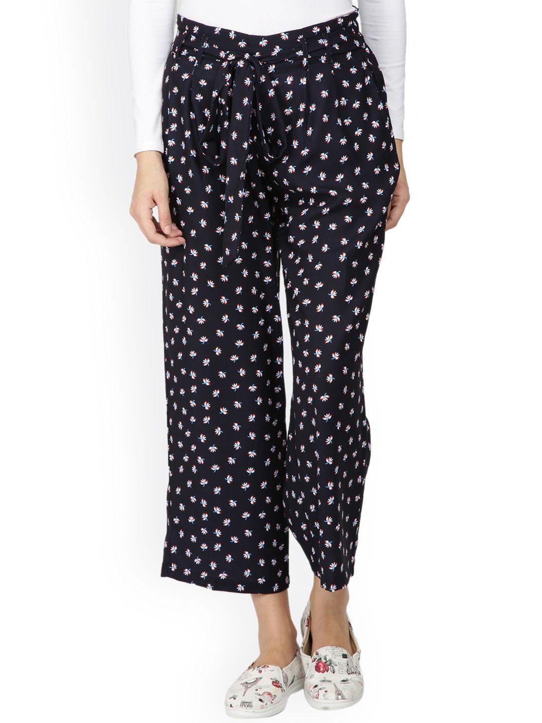 gipsy women navy blue comfort regular fit printed culottes