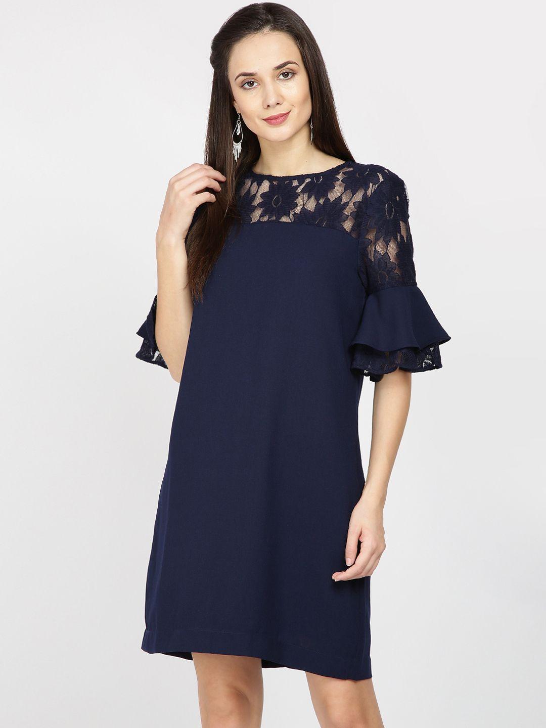 gipsy women navy blue self design a-line dress