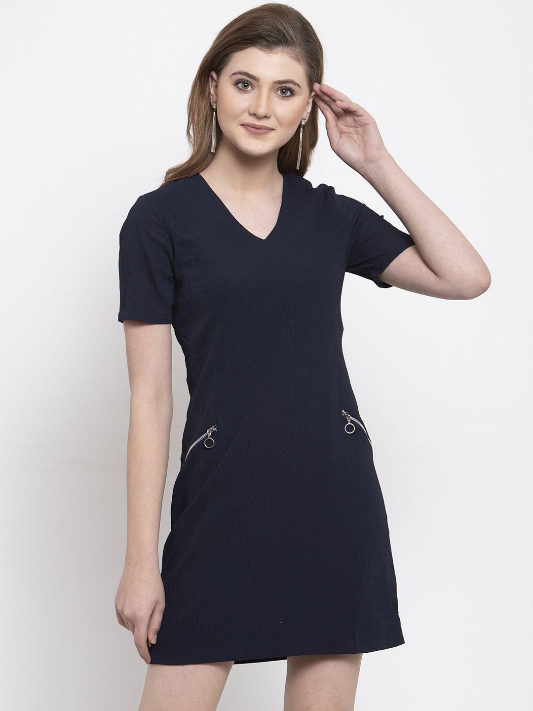 gipsy women navy blue solid sheath dress