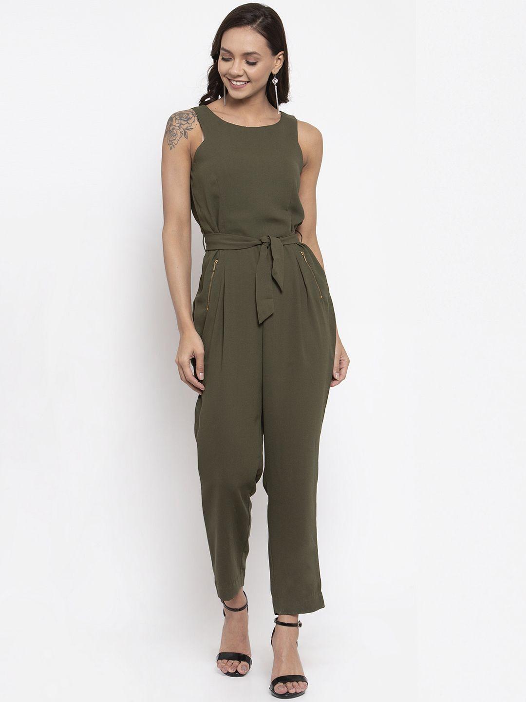 gipsy women olive green solid basic jumpsuit