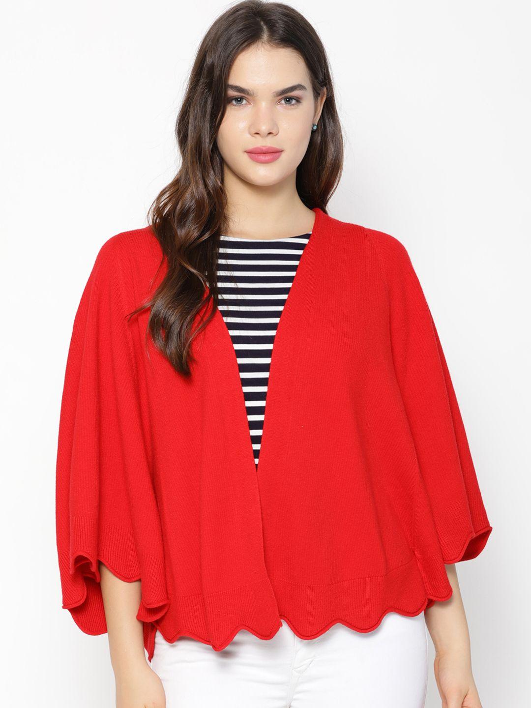 gipsy women red solid knitted poncho