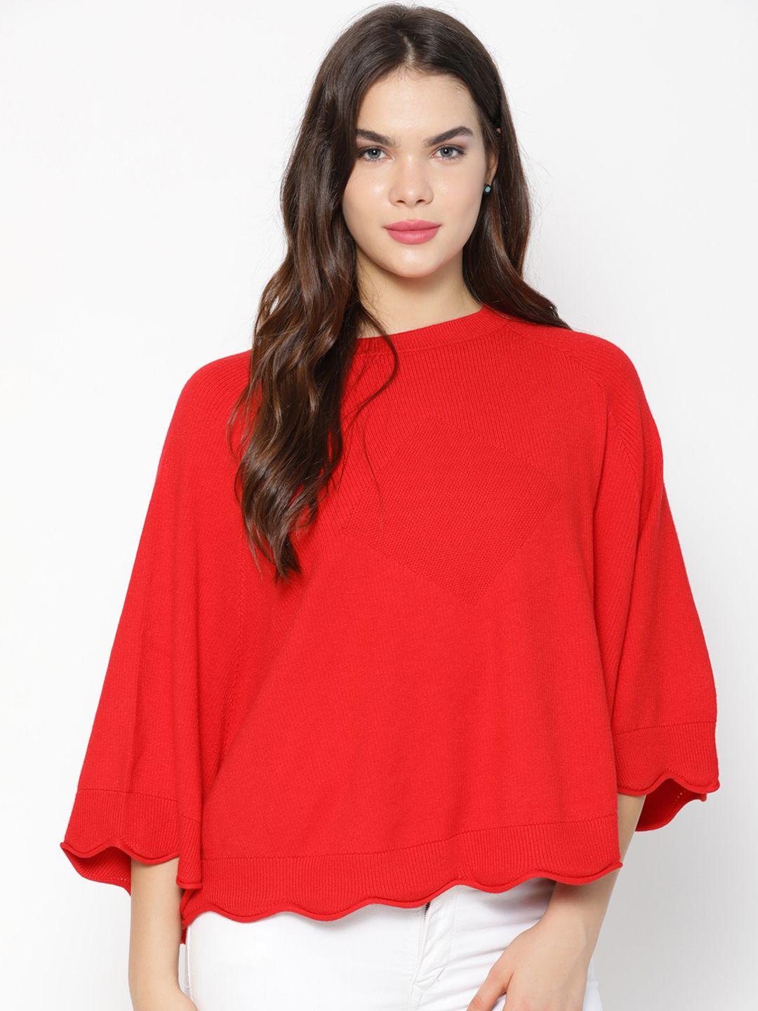 gipsy women red solid poncho