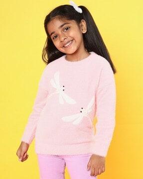 girl embroidered round-neck pullover