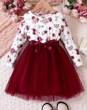 girl floral print fit & flare dress
