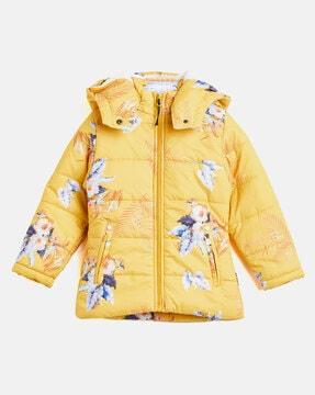 girl floral print hoodie jacket with zip closure