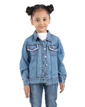girl front-open jacket with flap pockets