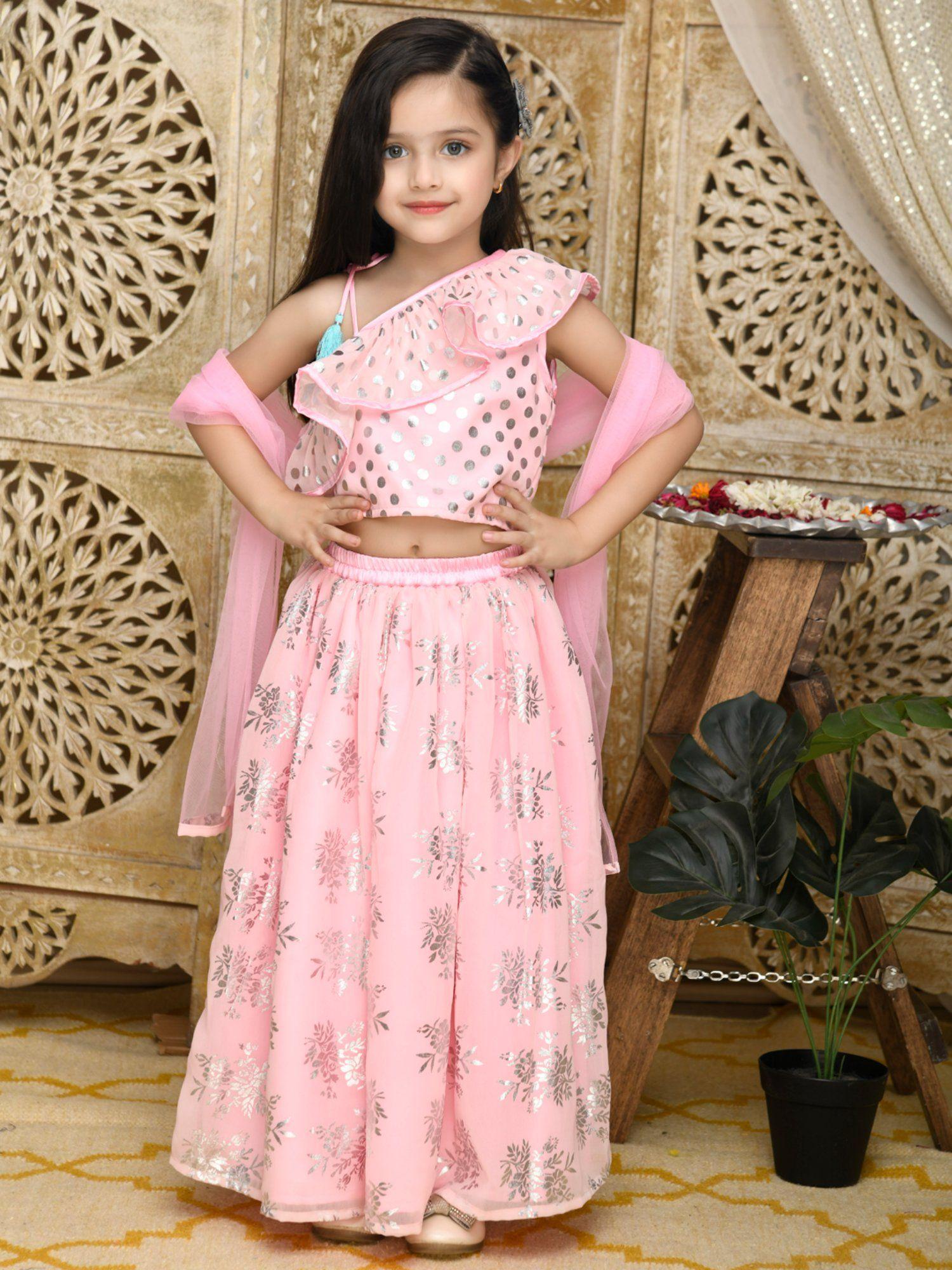 girl pink lehenga choli with dupatta (set of 3)