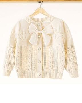 girl round-neck cardigan with button closure