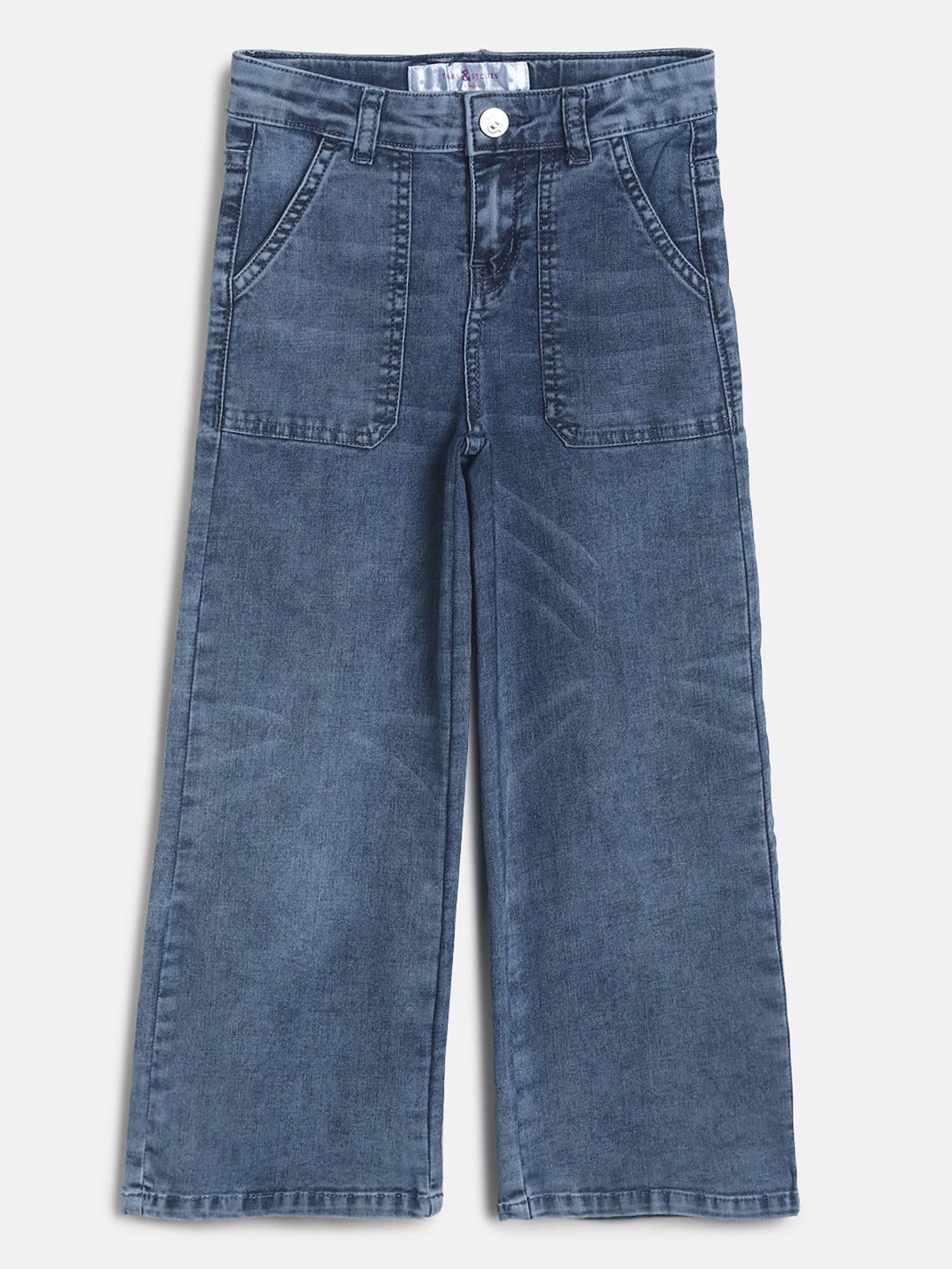girl's blue lycra solid jeans