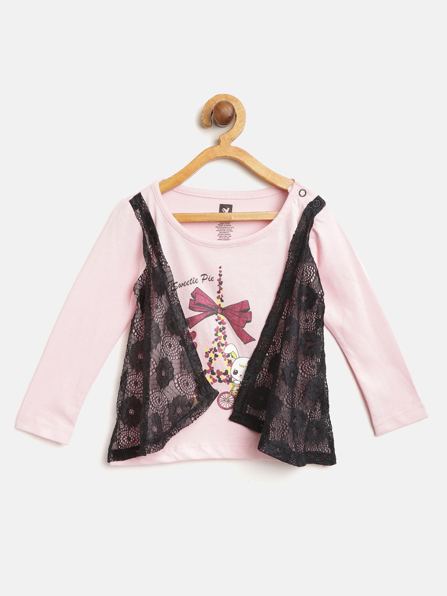 girl's sweetie pie t-shirt with lace shrug in pink