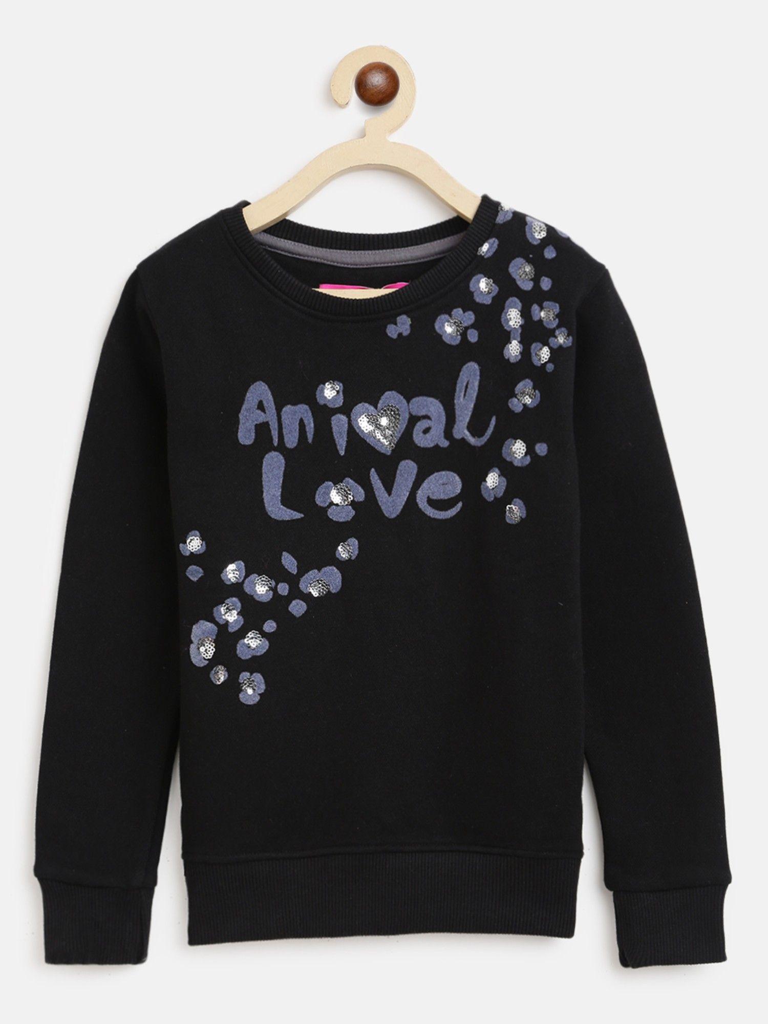 girl's black poly-cotton embroidered sweatshirt