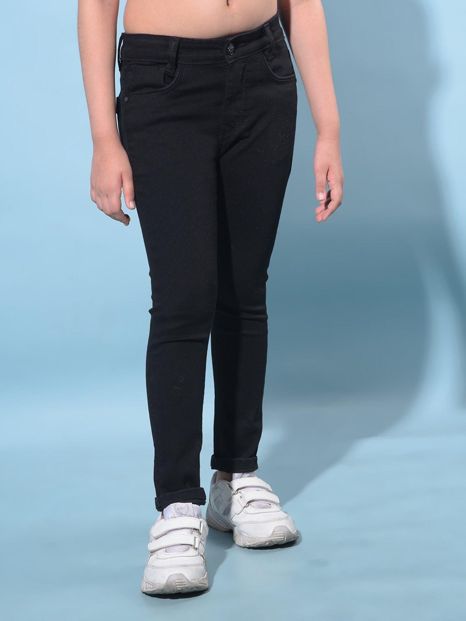 girl's black skinny cotton jeans