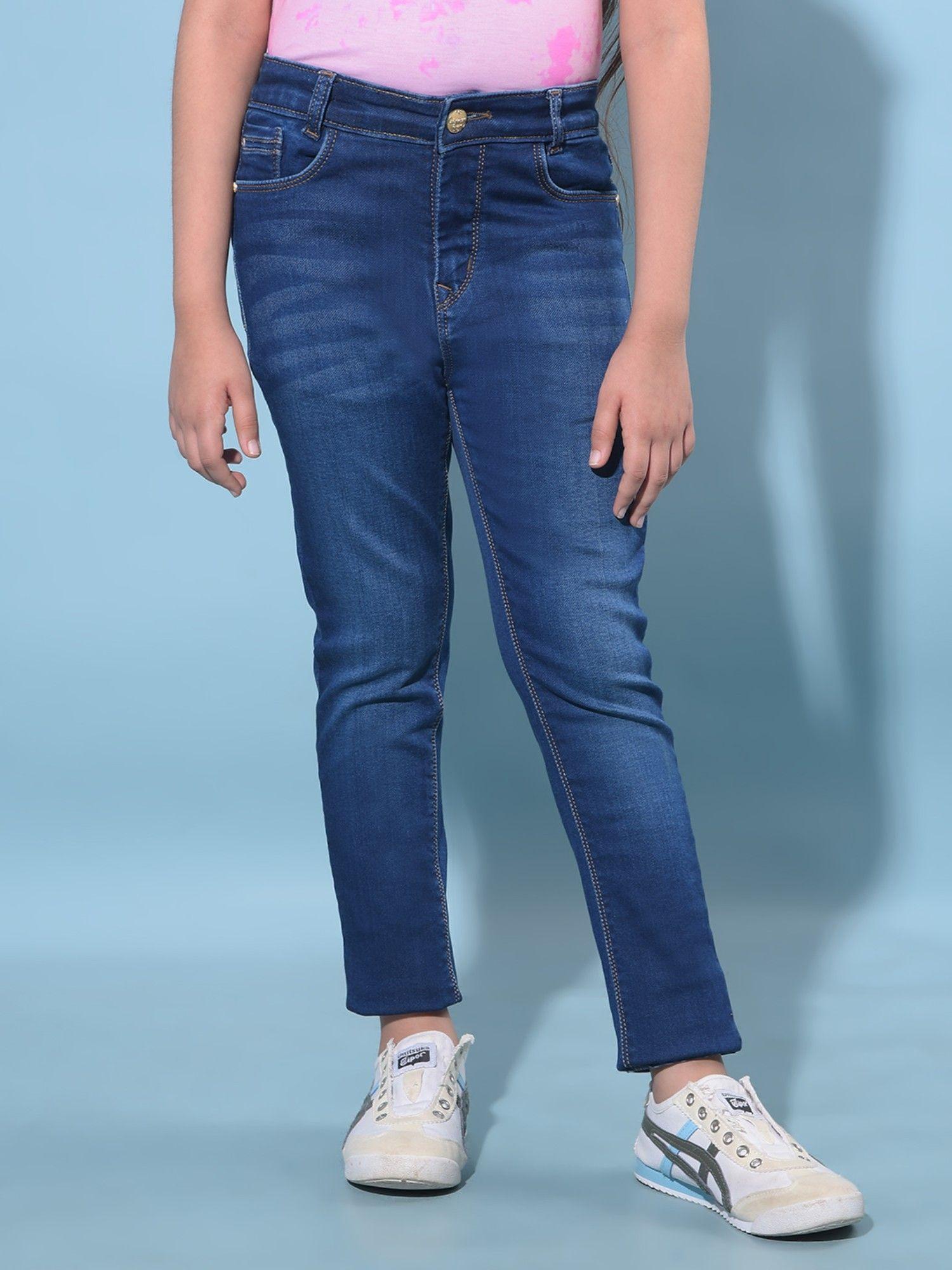 girl's blue skinny high-waist jeans