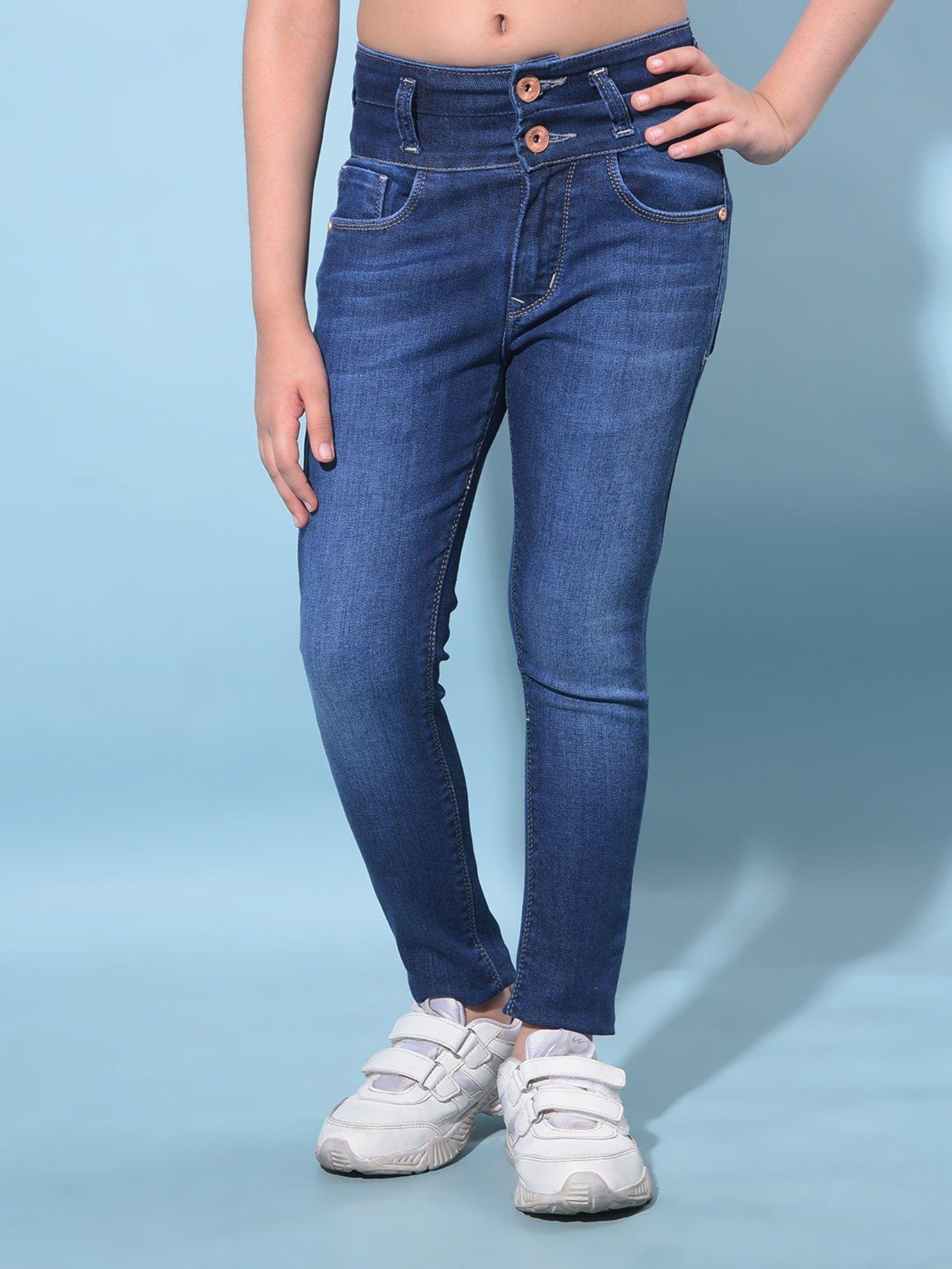 girl's blue skinny high-waist jeans