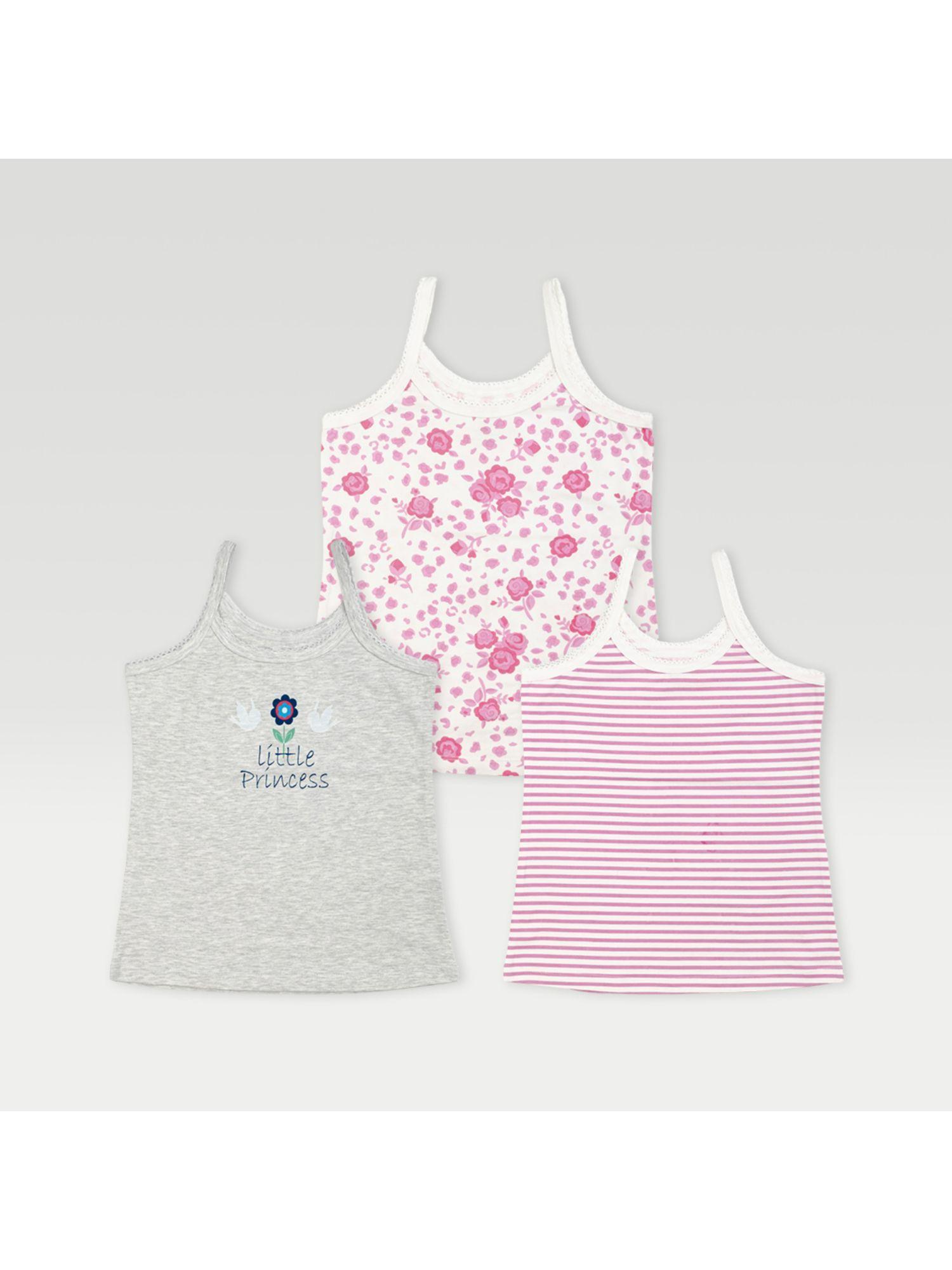 girl's camisole blue, pink, grey, white blue (pack of 3)