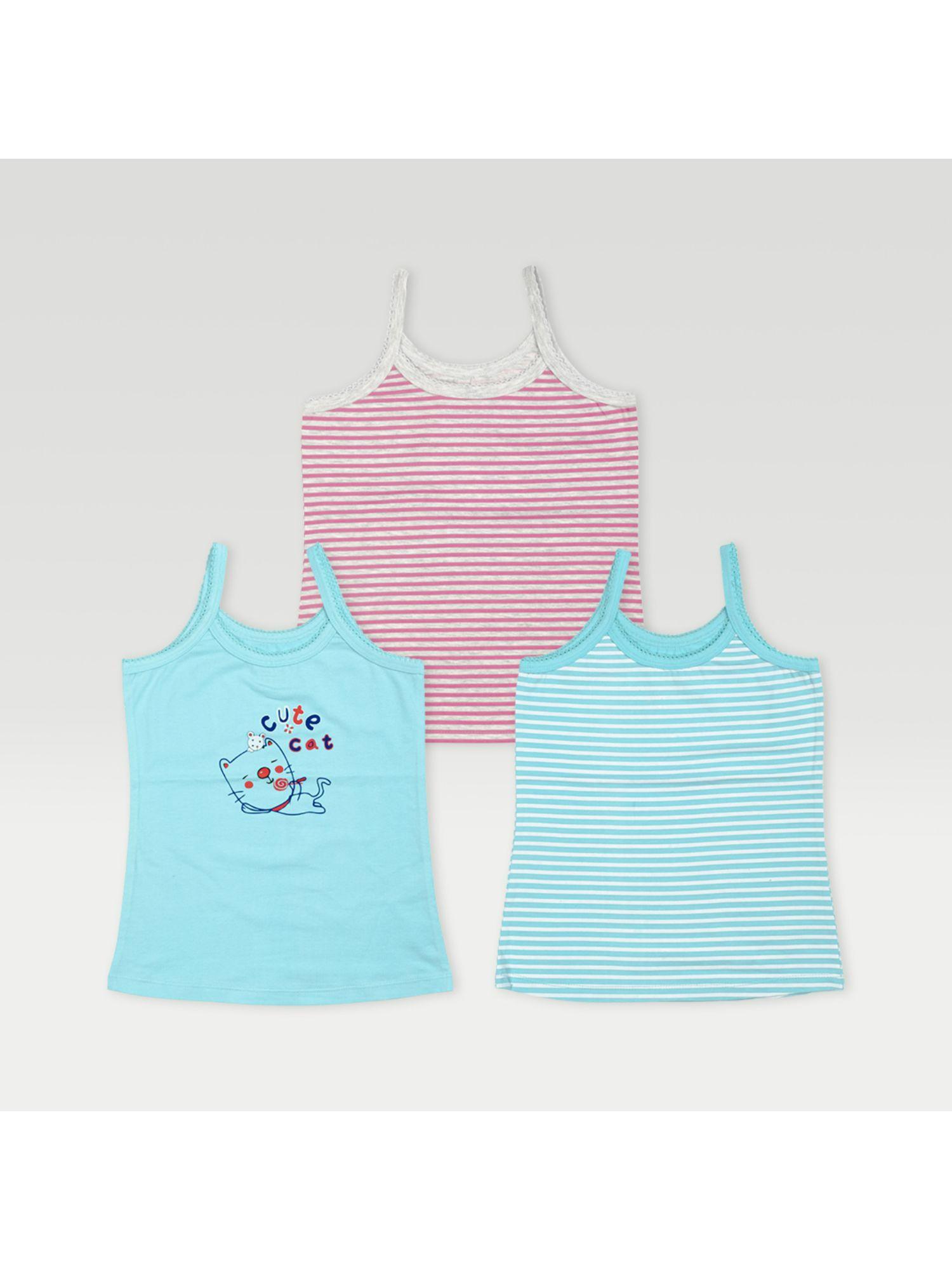 girl's camisole blue & white blue (pack of 3)