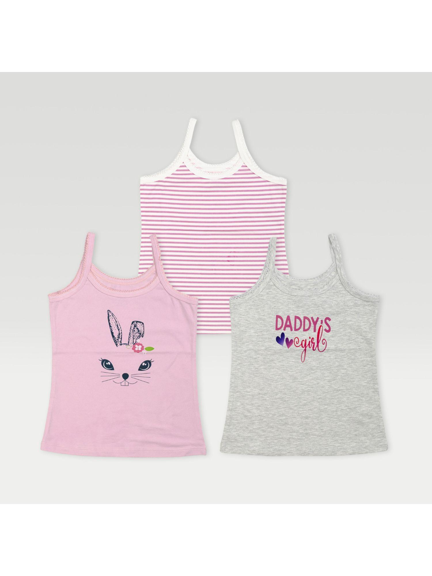girl's camisole pink, white, grey pink (pack of 3)