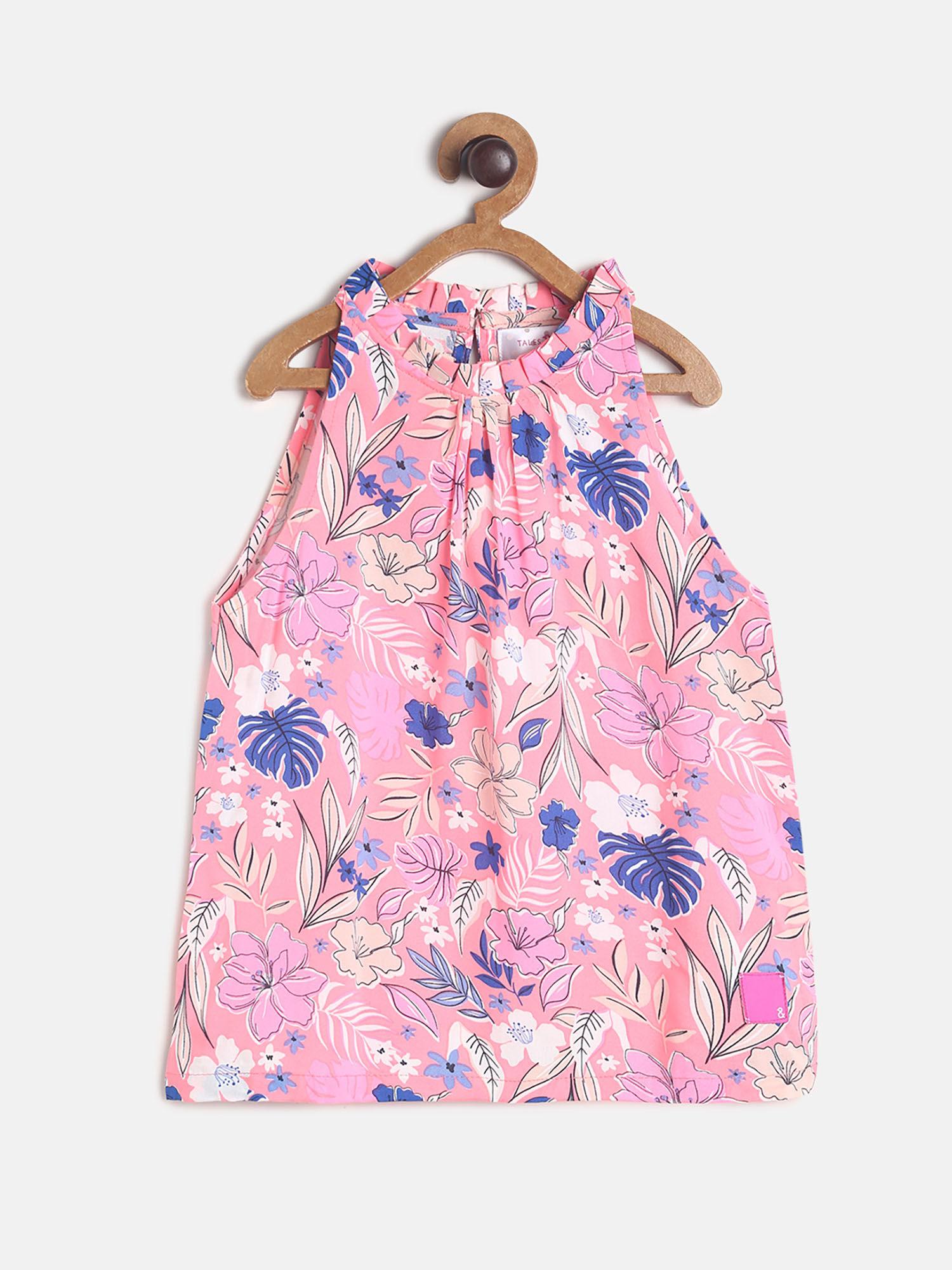 girl's pink rayon floral top