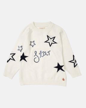 girl's star print round-neck sweatshirt