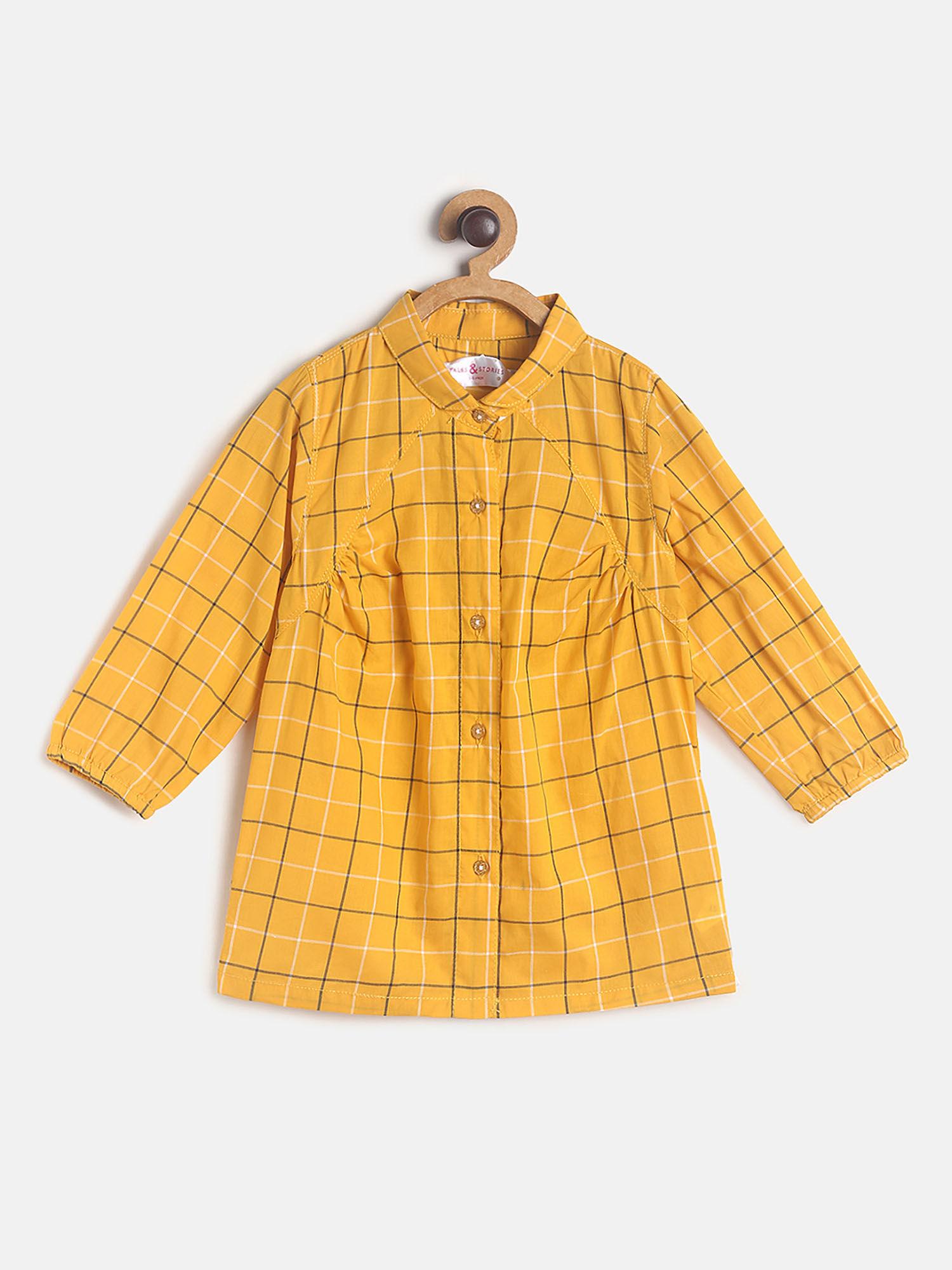 girl's yellow cotton checkered shirt